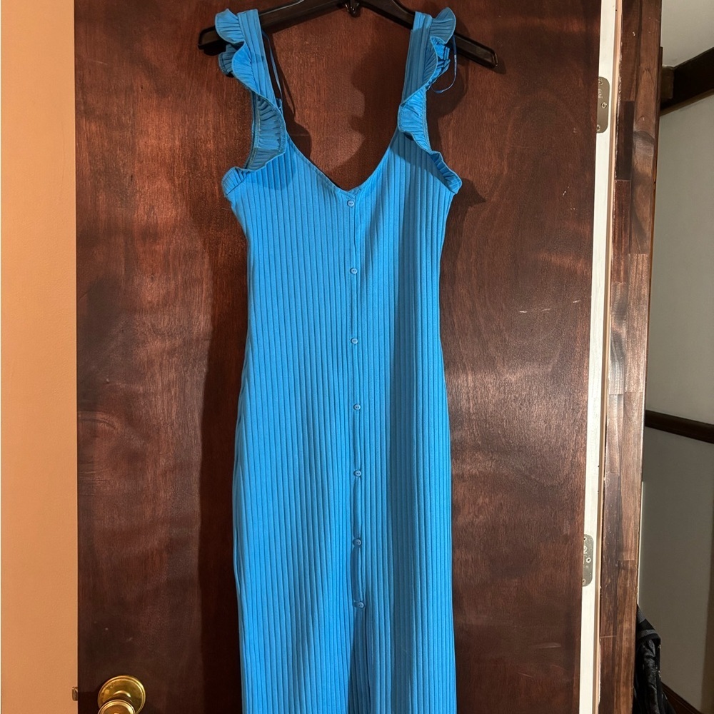 Zara Blue Ruffled Sleeve Dress